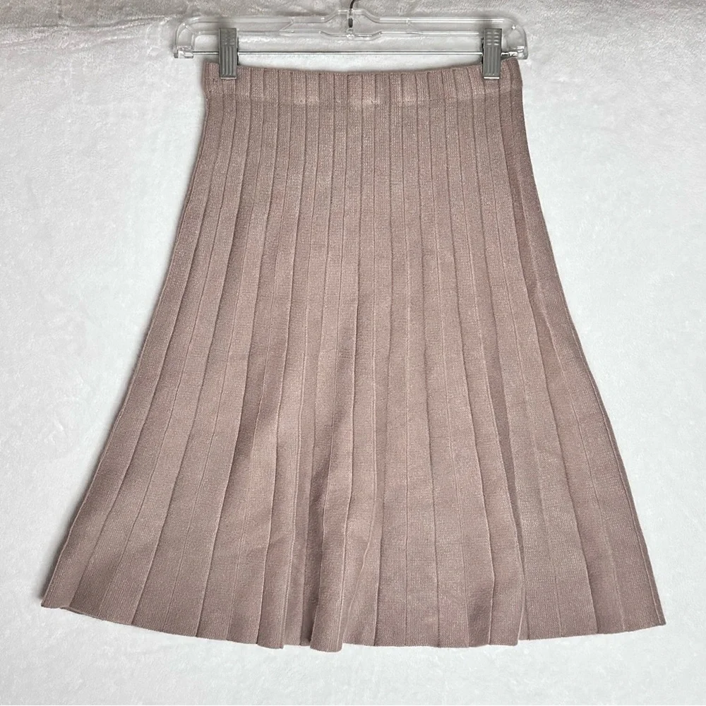 Milano Stretch Pleated Textured Beige/Brown/Tan Midi Skirt - Size S